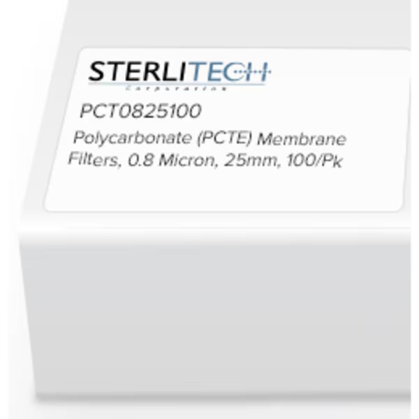 Polycarbonate (PCTE) Membrane Filters, 0.8 Micron, 25mm, PK100, Sterlitech, Mfr#: PCT0825100